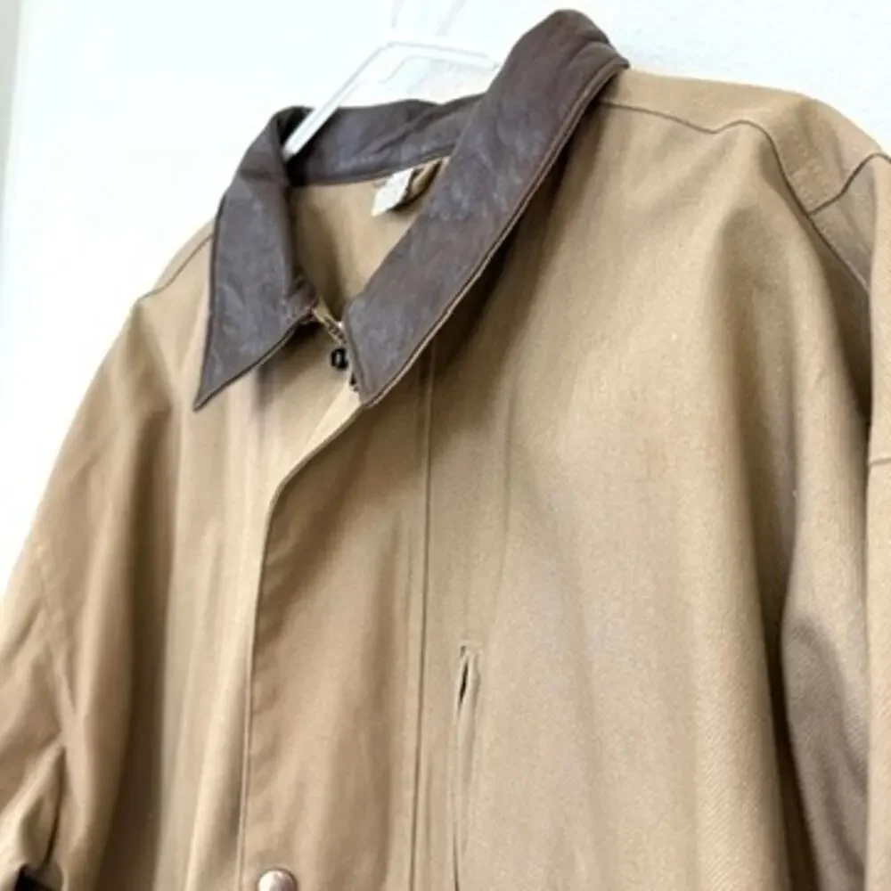 Marlboro Style Canvas Barn Coat Leather‎ Collar XL Tan Cotton Outdoor Western